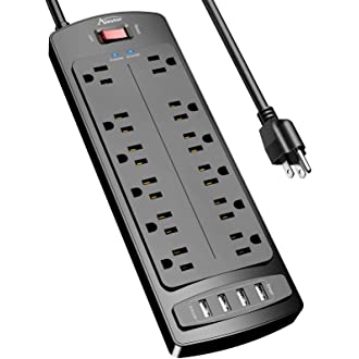 Power Strip, ALESTOR Surge Protector with 12 Outlets and 4 USB Ports, 6 Feet Extension Cord (1875W/15A), 2700 Joules…